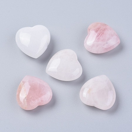 ARRICRAFT Natural Rose Quartz/White Jade Beads, No Hole/Undrilled, Heart, 25~26x25x10.5~13mm
