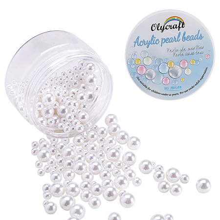 Olycraft Environmental Plastic Imitation Pearl Beads, High Luster, Grade A, No Hole Beads, Round, White, 4.2x6.7cm; Beads: 4~10mm, 280pcs/box