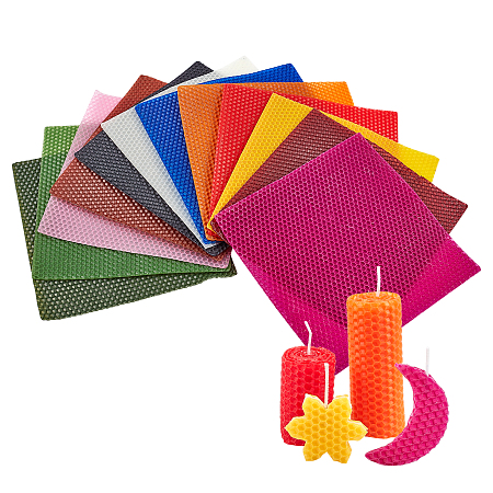 Beeswax Honeycomb Sheets, for Candle Making, Mixed Color, 20x20x0.3cm; 12 colors, 1pc/color, 12pcs/set