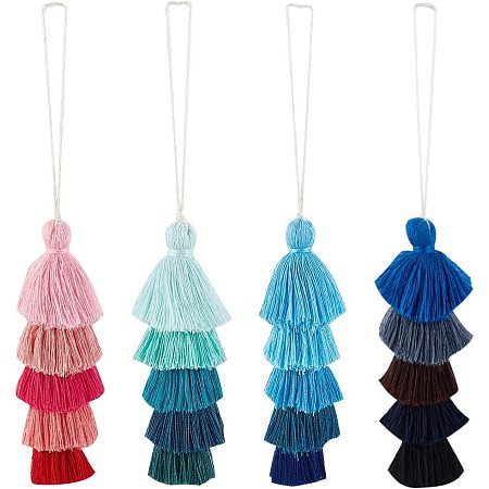 OLYCRAFT 4Pcs 4 Style Layered Tassel Keychain Pendants Pompom Tassel Keychain Charms Colorful Cotton Tassel Pendant Keychain Decorations Accessories for Jewelry Making DIY Keychain Keyring Crafts