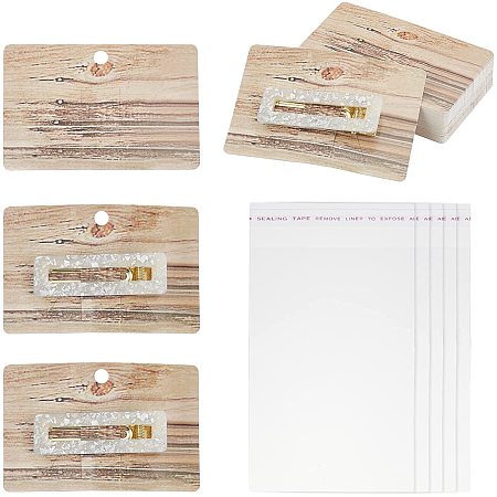 PandaHall Elite 100pcs Hair Clips Display Card Set 50pcs Wood Grain Kraftpaper Holder Tag Carboard 2.5x3.9