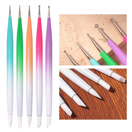 Honeyhandy Silicone Trenchant Pen Manicure Tools, Mixed Color, 13.8cm, 5pcs/set