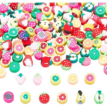 NBEADS About 200 Pcs Polymer Clay Beads, Fruit Theme Handmade Polymer Clay Spacer Beads Soft Pot Colours Beads Crafts Accessories for DIY Jewelry Making, Hole: 1~1.2mm(0.04~0.05 inch)