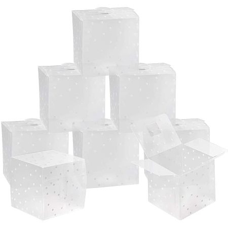 Arricraft 30 pcs 2.3 Inch Clear Favor Boxes, Transparent Plastic Gift Box Cube Boxes with White Dot for Wedding Birthday Party Favor Bridal Shower
