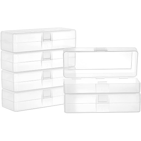 OLYCRAFT 6pcs Plastic Beads Storage Containers Box Small Rectangle PP Plastic Box Storage Organizer with Flip Cup White Plastic Storage Box Used for Beads Coins Jewelry(12x5x3.2cm)