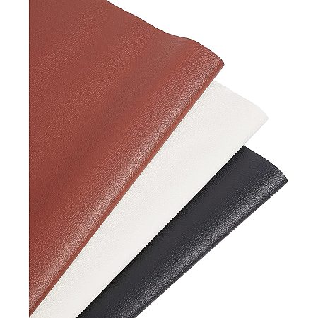 BENECREAT 3PCS 33x140cm Synthetic Leather Sheet 3 Colors Faux PU Leather Sheet Litchi Fabric Canvas Back for Bag, Hat, Jewelry, Hair Crafts, Sewing and Decorations