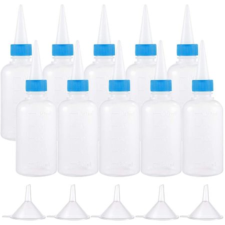 BENECREAT 20 Packs 3.4oz/100ml Plastic Tip Cap Squeeze Bottle with Measurement Clear Plastic Squeeze Dispensing Bottle with Funnel Hoppers for Art Glue Paint Liquid Storage