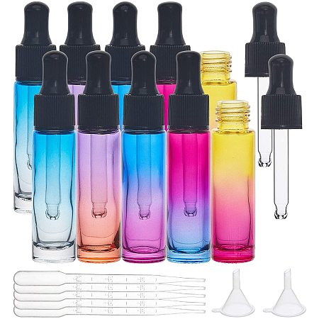 BENECREAT 10 Pack 10ml Rainbow Glass Dropper Bottle Vials Glass Eye Dropper Bottle with 2PCS Hoppers 10PCS Dropper for Aromatherapy Cosmetics Sample