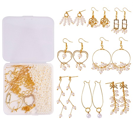 DIY Earring Making Kits, Including Alloy Links Connectors, Iron & 304 Stainless Steel & Brass Earrings Findings, ABS Plastic Imitation Pearl Pendants, Acrylic Imitation Pearl Beads, Brass Twisted Chains, Golden