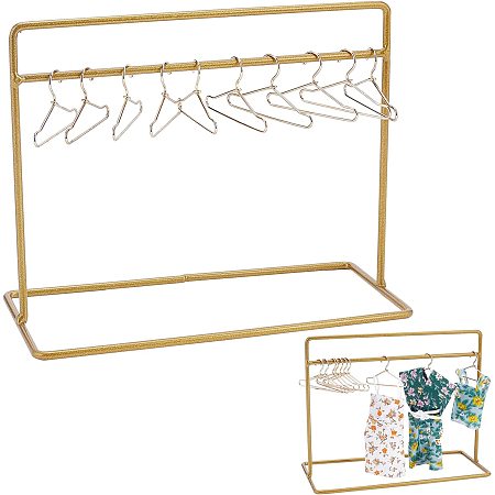 SUPERFINDINGS 1 Set Doll Garment Rack Including 1Pc 6x2.8x4.7inch Doll Clothes Storage Rack Doll Closet and 10Pcs Mini Doll Clothes Hangers Doll Wardrobe Furniture Accessories for Dollhouse Supplies