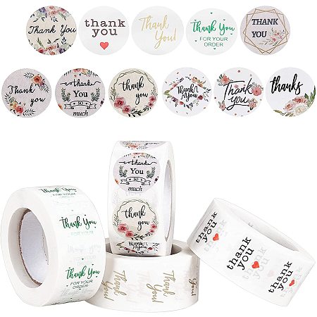 GLOBLELAND 4 Rolls Thank You Stickers Round Labels Stickers 500pcs Adhesive Labels Per Roll for Small Business Owner