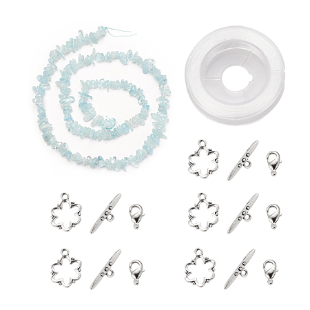 ARRICRAFT DIY Bracelets Necklaces Jewelry Sets, Natural Aquamarine Chips Beads Strands, Toggle Clasps, Lobster Claw Clasps and Elastic Wire, 12.6x10.6x2.1cm