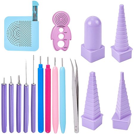 NBEADS 16 Pcs Paper Quilling Tools Set, Plastic Slotted Kit Rolling Curling Quilling Needle Pen with Tweezers Border Tower for Paper Art and Origami Crafts Making