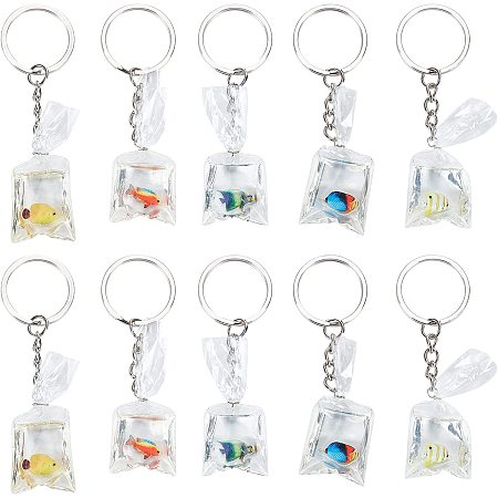 NBEADS 10 Sets Resin Goldfish Charms Keychain, 5 colors Resin Fish Charms Pendants 3D Goldfish Water Bag Charms with 10 Pcs Iron Split Key Rings for DIY Jewelry Keychain Craft Supplies