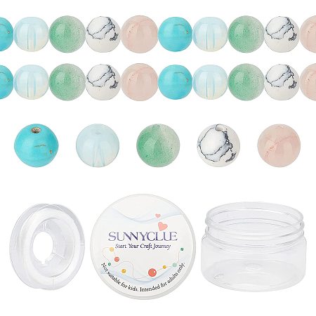 SUNNYCLUE 1 Box 100Pcs 5 Colors Natural Stone Beads Bulk Healing Gemstone Chakra Charms Colorful Turquoise Opalite Rose Quartz Green Aventurine with Elastic Crystal Thread for Crafts Supplies, 8MM