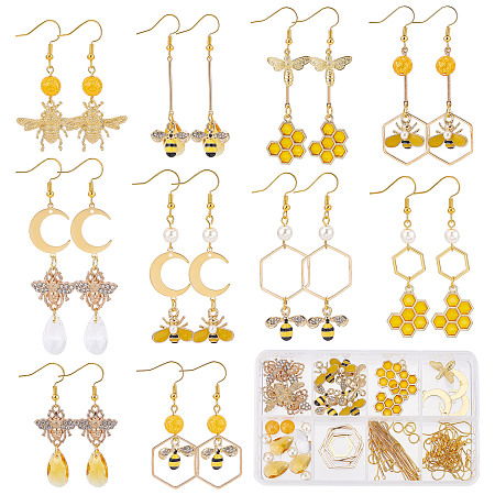 SUNNYCLUE DIY Bee Dangle Earring Making Kit, Including Brass & Alloy Pendants & Link Connectors, Brass Earring Hooks, Glass Pearl Beads & Pendants, Golden, 138Pcs/box