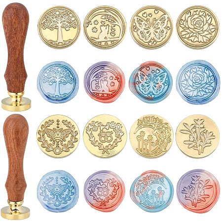 ARRICRAFT Wax Seal Stamp Kit 8 Pieces Mixed Patterns Sealing Wax Stamp Heads with 2 Wooden Handle Vintage Seal Wax Stamp Kit for Cards Envelopes Invitations Decoration