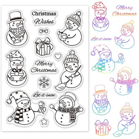GLOBLELAND Snowman Silicone Clear Stamps with Christmas Snowflake Gift Box for Christmas Cards Making DIY Scrapbooking Photo Album Decoration Paper Craft,6.3x4.3 Inches