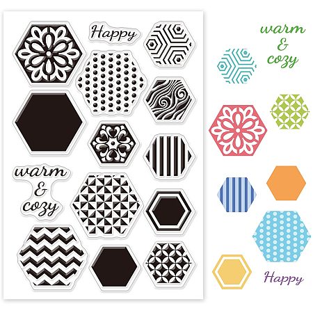 GLOBLELAND Hexagonal Pattern Silicone Clear Stamps Transparent Stamps for Birthday Easter Valentine's Day Cards Making DIY Scrapbooking Photo Album Decoration Paper Craft
