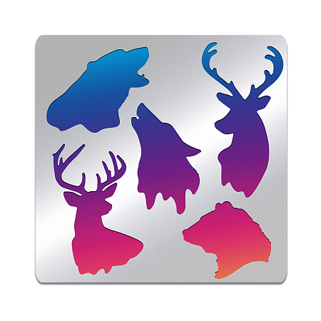 BENECREAT Animals Head Stencils Template, Reusable Deer Bear Wolf Stainless Steel Stencils for Crafts and Painting On Wood, Floor, Tile, Wall, Furniture, 6x6 inch