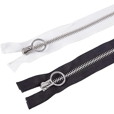 BENECREAT 4 Strands x 32 inch Two Way Separating Zipper 5# Black White Jacket Zipper Nylon Zipper with Ring Sliders for Coats Sewing Crafts
