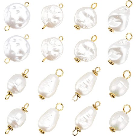 PandaHall Elite 80Pcs 8 Style Pearl Pendant Connectors Pearl Bead Links White ABS Plastic Imitation Pearl Beads Irregular Pearl Acrylic Links with Golden Pins for Earring Bracelet DIY Jewelry Making