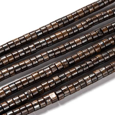 Honeyhandy Natural Bronzite Bead Strands, Flat Round/Disc, Heishi Beads, 4.5x2~3mm, Hole: 0.8mm, about 148pcs/strand, 15.08 inch(38.3~39.4cm)