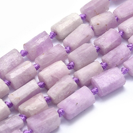 Honeyhandy Natural Kunzite Beads Strands, Spodumene Beads, Column, Faceted, Frosted, 8~12x6~7mm, Hole: 1mm, about 31~35pcs/strand, 15.7~16.1 inch(40~41cm)
