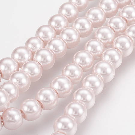 Arricraft Glass Pearl Beads Strands, Pearlized, Round, Pink, 8mm, Hole: 1mm; about 105pcs/strand, 32