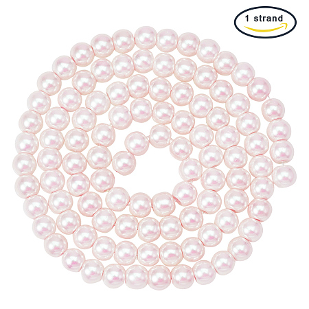 PandaHall 1 Strand (about 110pcs) 8mm Pink Pearlized Glass Round Beads Strands for Jewelry Craft Making, 32