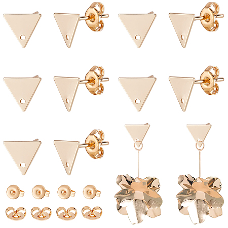 BENECREAT 12Pcs Real 18K Gold Plated Triangle Shape Earring Stud Earring Findings with Hole and 12 Brass Ear Nuts for Women Earring Jewelry Making