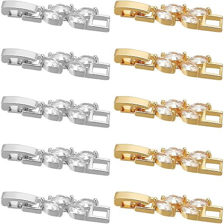 DICOSMETIC 10Pcs 2 Colors Extender Clasp Brass Cubic Zirconia Fold Over Extension Clasp Golden and Platinum Watch Band Extension Clasp for DIY Jewelry Making Repair, Hole: 3x3.7mm