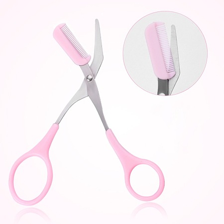 ARRICRAFT Stainless Steel Eyelash Thinning Shears Comb, Eyebrow Trimmer Scissor, Shaping Eyebrow Grooming Cosmetic Tool, Pink, 12.5cm, Comb: 3cm, Blade: 2.7cm