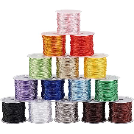 PandaHall Elite 15 Rolls 20M(21.8 Yards)/Roll 1.4mm Metallic Twine Cord, Assorted Colors Polyester Thread for gift wrapping, DIY Crafts, Party Decorating, Party Favor Embellishments, Totally 300M(328 Yards)