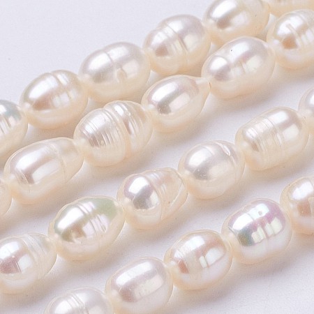 ARRICRAFT Natural Cultured Freshwater Pearl Beads Strands, Oval, Seashell Color, 6~7x5mm, Hole: 0.5mm, about 48pcs/strand, 13.2 inches