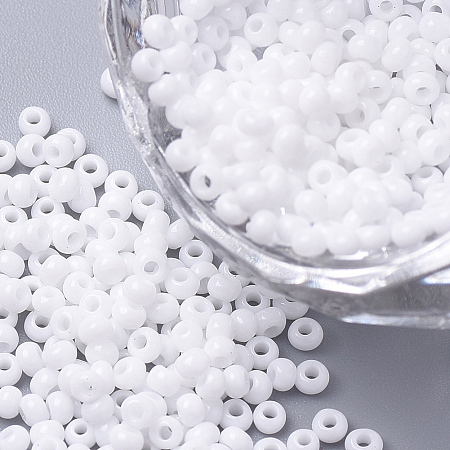 FGB 8/0 Round Glass Seed Beads, Baking Paint, White, 3x2mm, Hole: 1mm, about 10000pcs/pound