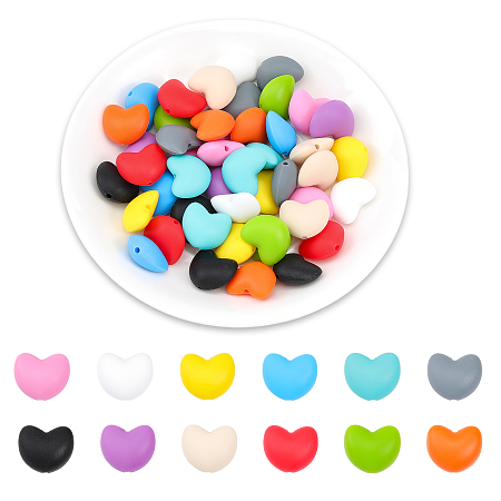 CHGCRAFT 48Pcs 12Colors Heart Shaped Silicone Beads for DIY Necklaces Bracelet Keychain Making Handmade Crafts, Mixed Color