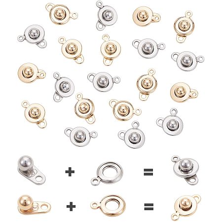 PandaHall Elite 20 Sets 2 Colors Snap Button Clasps Closure Fastener Clasp Ball & Socket Snap for Necklace Bracelet DIY Craft