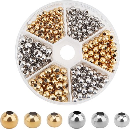 UNICRAFTALE About 300pcs 3 Sizes 2 Colors Stainless Steel Beads 4/5/6mm in Diameter Large Hole Round Spacer Beads Smooth Seamless Beads Stopper Beads Loose Beads for Bracelet Necklace Jewelry Making