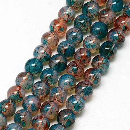 Nbeads Baking Painted Glass Beads Strands, Imitation Opalite, Round, DarkCyan, 6mm, Hole: 1.3~1.6mm; about 133pcs/strand, 31.4