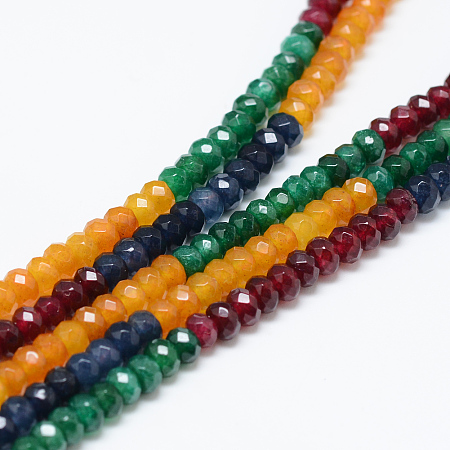 Honeyhandy Natural White Jade Bead Strands, Dyed, Faceted, Rondelle, Colorful, 4~5x3mm, Hole: 0.5mm, about 115~120pcs/strand, 13.39~13.98 inch(34~35.5cm)