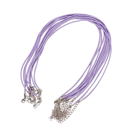 Honeyhandy Waxed Cord Necklace Making, with Zinc Alloy Lobster Clasps, Platinum, Lilac, 17.8 inch~18 inch(45.5~46cm), 2mm