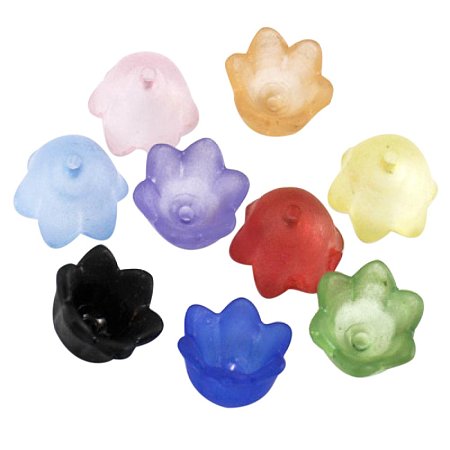 ARRICRAFT 100PCS Mixed Frosted Acrylic Flower Bead Caps, 10mm Wide, 6mm Thick