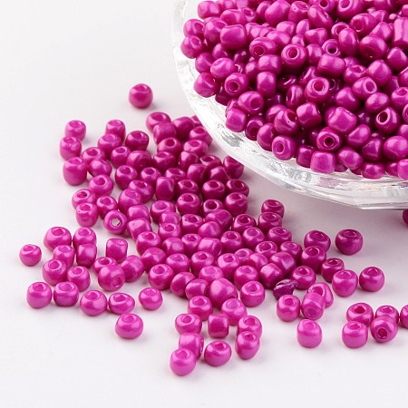 Honeyhandy 6/0 Baking Paint Glass Seed Beads, Magenta, 4~5x3~4mm, Hole: 1~2mm, about 427pcs/50g