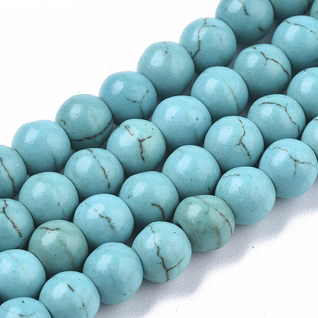 Arricraft Gemstone Beads, Synthetical Turquoise, Round, Sky Blue, 6mm, Hole: 1mm, about 60pcs/strand
