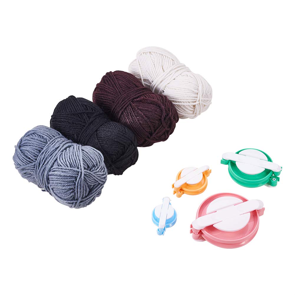 PandaHall Elite 4 pcs 4 Sizes Plastic Pompom Pom-pom Maker with 4 Rolls 4 Colors 100M/Roll Yarn for Fluff Ball Weaver Needle Craft DIY Knitting 