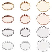 UNICRAFTALE 24pcs 4 Colors Oval/Flat Round Bezel Frame for Photo 3 Sizes Stainless Steel Lace Edge Bezel Cups Bezel Tray Cabochon Settings for DIY Jewelry Necklace Making