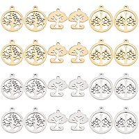 UNICRAFTALE 24pcs Shapes Tree Pendants Stainless Steel Charms Hypoallergenic Metal Dangle Charm for DIY Bracelet Necklace Jewelry Making Golden & Stainless Steel Color