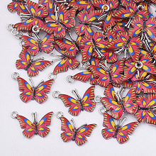 Honeyhandy Printed Alloy Pendants, with Enamel, Butterfly, Platinum, Red, 14x20.5x1.5mm, Hole: 1.6mm