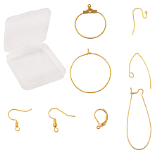 SUNNYCLUE DIY Brass Earring Findings, with Earring Hooks, Hoop Earrings Findings, Ear Wires, Leverback Earring Findings and Plastic Box, Golden, 7.4x7.3x2.5cm, about 160pcs/box